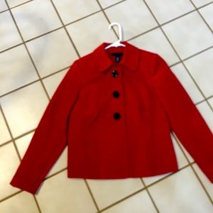Dark red blazer. Lined. Washable. Black buttons. Size small.